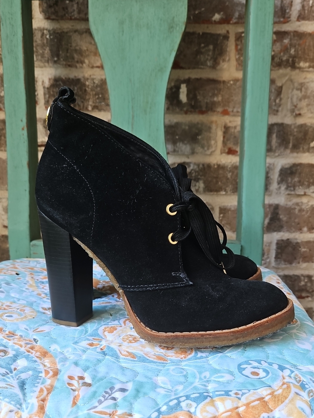 Tory Burch Luxury Chic Winter Fall Black Suede Lace-Up High Heel Booties